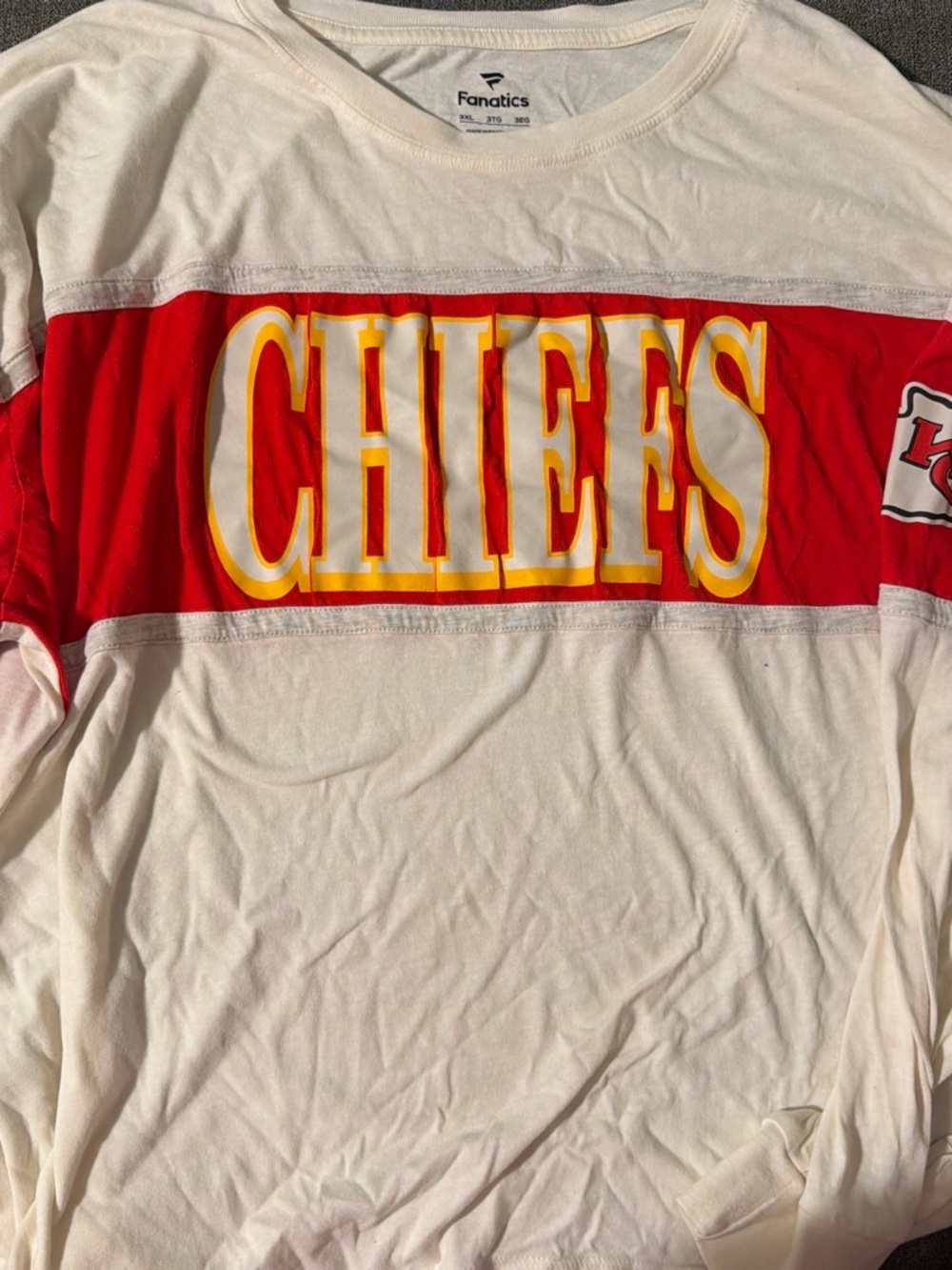Fanatics White and Red Kansas City Chiefs Long Sleeve Tee with Yellow Accents